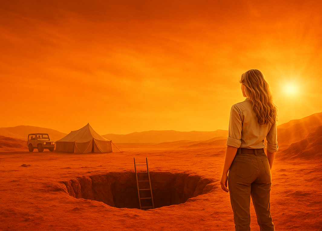 jenny dans le desert jenny dans le desert du Caire juste devant le trou du chantier de fouilles